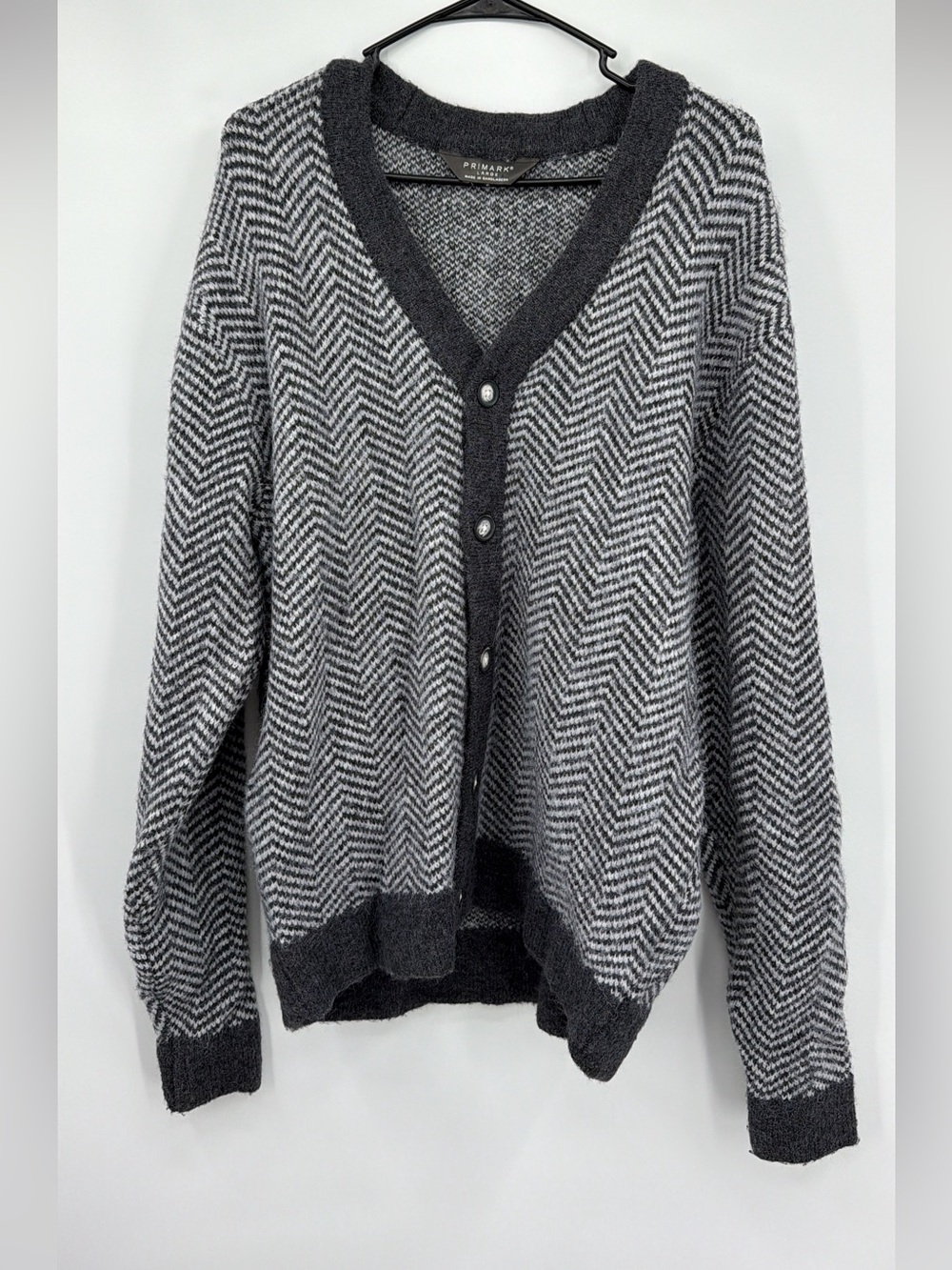 Primark Gray Charcoal Herringbone Button Cardigan Sweater Men’s L